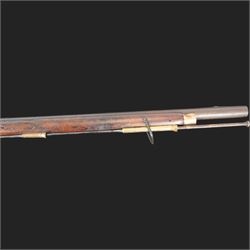 Brown Bess flintlock musket, 37in barrel, action marked with crowned GR and Tower, with brass mounts, the thinned butt marked 38, sling swivels, steel ramrod, overall L132cm
