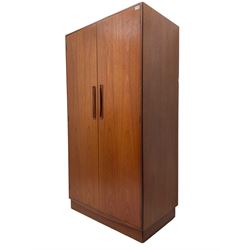 G-Plan wardrobe - mid-20th century teak 'Fresco' double wardrobe, two doors enclosing hanging rail, shelves and two drawers