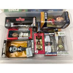 Two Compare the Meerkat meerkat dolls comprising Batman and Star Wars, Ted 2 stuffed doll, quantity of boxed bobble heads, and quantity of magazines with models to include Men At War, Fire Engines of the World etc in three boxes