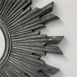 Silvered metallic and paint finish sun burst mirror, D60cm