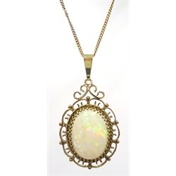  Gold filigree set, oval opal pendant necklace hallmarked 9ct   