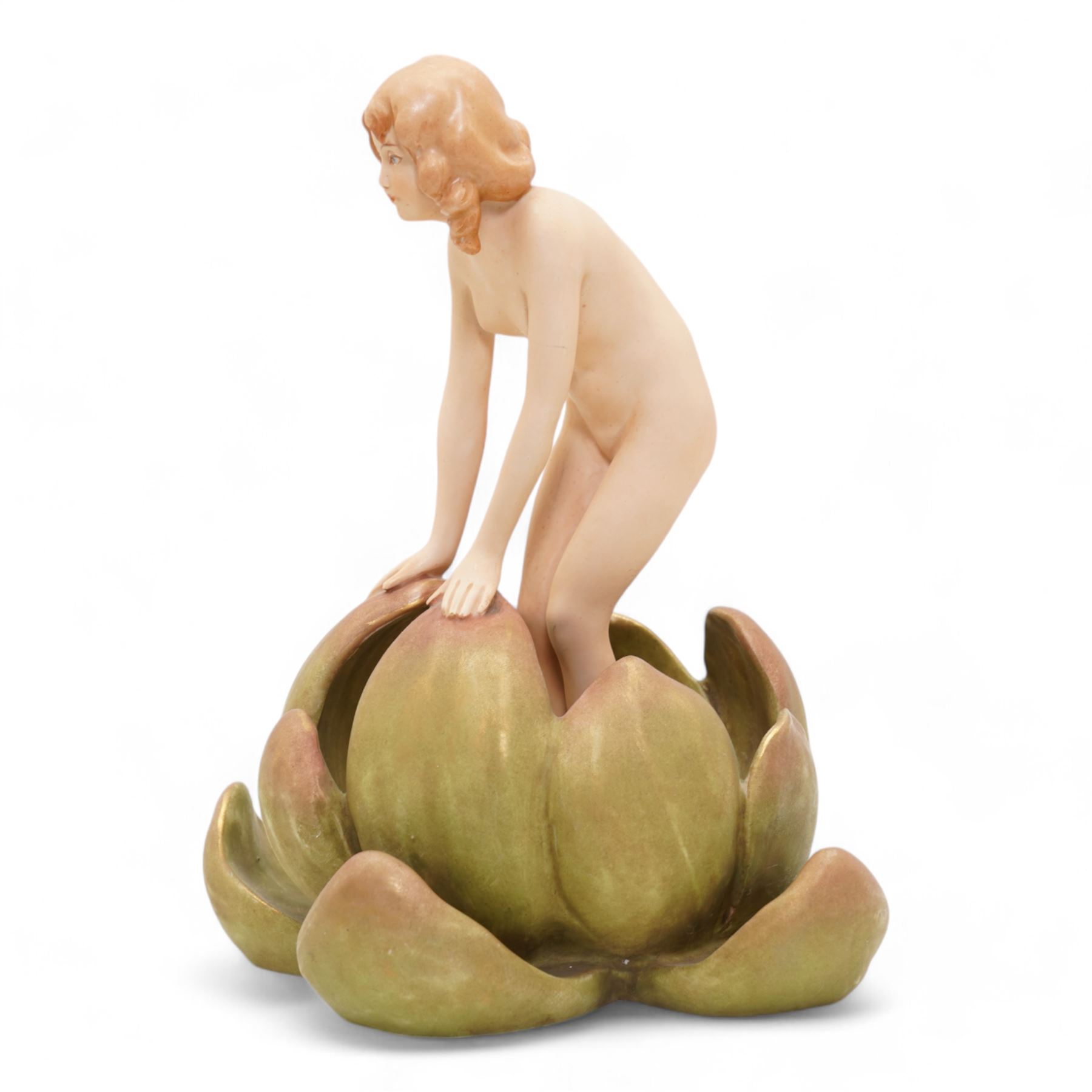 Royal Dux model of a nymph emerging from a waterlily, H23cm