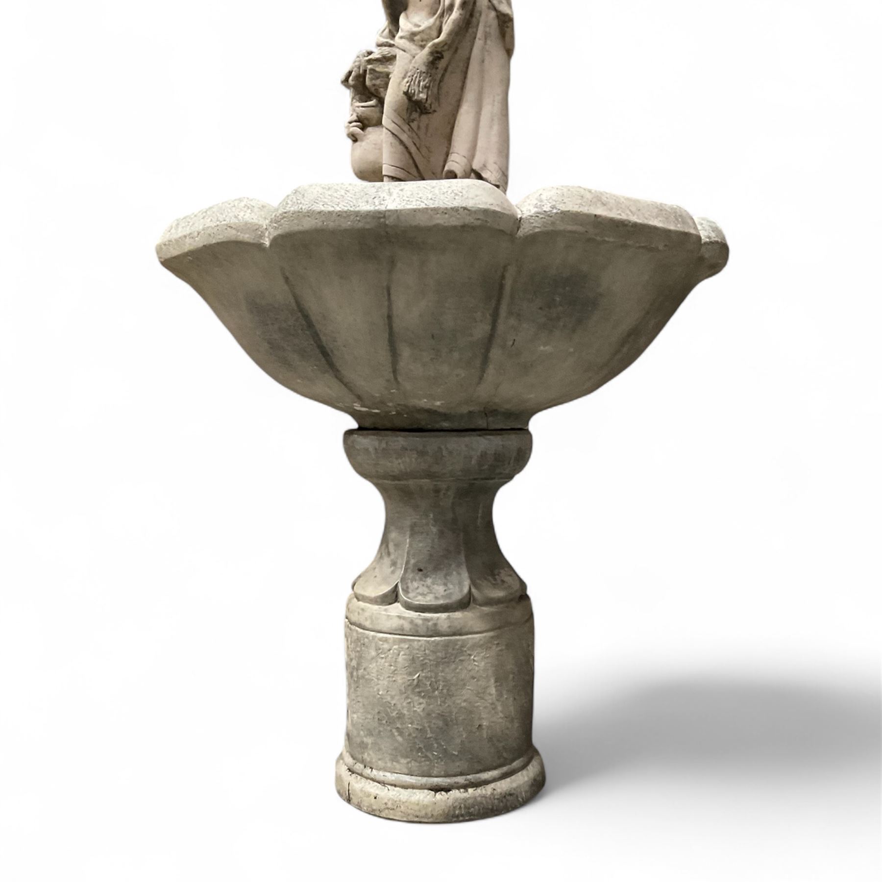 Cast stone garden centre-piece bird bath with raised female figure
