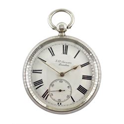 Victorian silver open face key wound 'The 'Ludgate' Watch' by J. W. Benson, London, No. 39648, patent No. 4658, white enamel dial with Roman numerals and subsidiary seconds dial, London 1889 