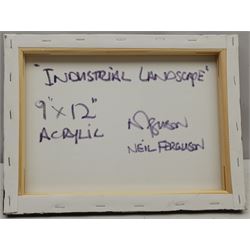 Neil Ferguson (Northern British Contemporary): 'Industrial Landscape', oil and acrylic on canvas, signed and titled verso 23cm x 30cm
