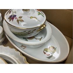 Royal Worcester Evesham and Evesham Vale tea and dinner wares, to include, three large covered tureens, coffee pot, eight tea cups and saucers, milk jug, two covered sucriers, boxed serving spoons etc, approx .130