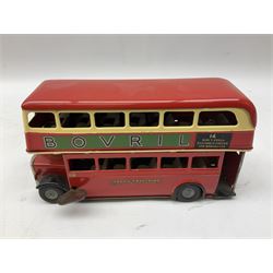 Tri-ang Minic tin-plate clockwork - London Transport Routemaster double decker bus 'Route 14 Putney' with Bovril and Tri-ang Pedal Motors advertisements; and Refuse Wagon with three sliding compartments; both unboxed (2)