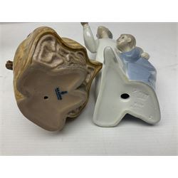 Four Lladro figures, including Girl With Cockerel no 4591, Gres Lonely no 2076 etc together with Nao figure 