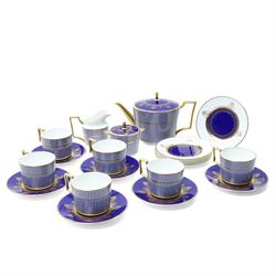 Wedgwood Anthemion Blue pattern tea service richly decorated in blue and gilt with palmett...