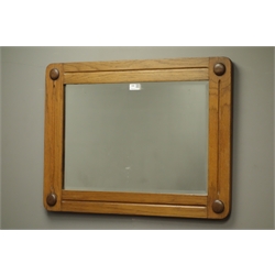  Arts and Crafts style oak framed mirror, bevelled edge, L70cm x H52cm   