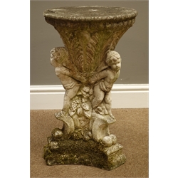  Weathered stone effect putti stand, H54cm  