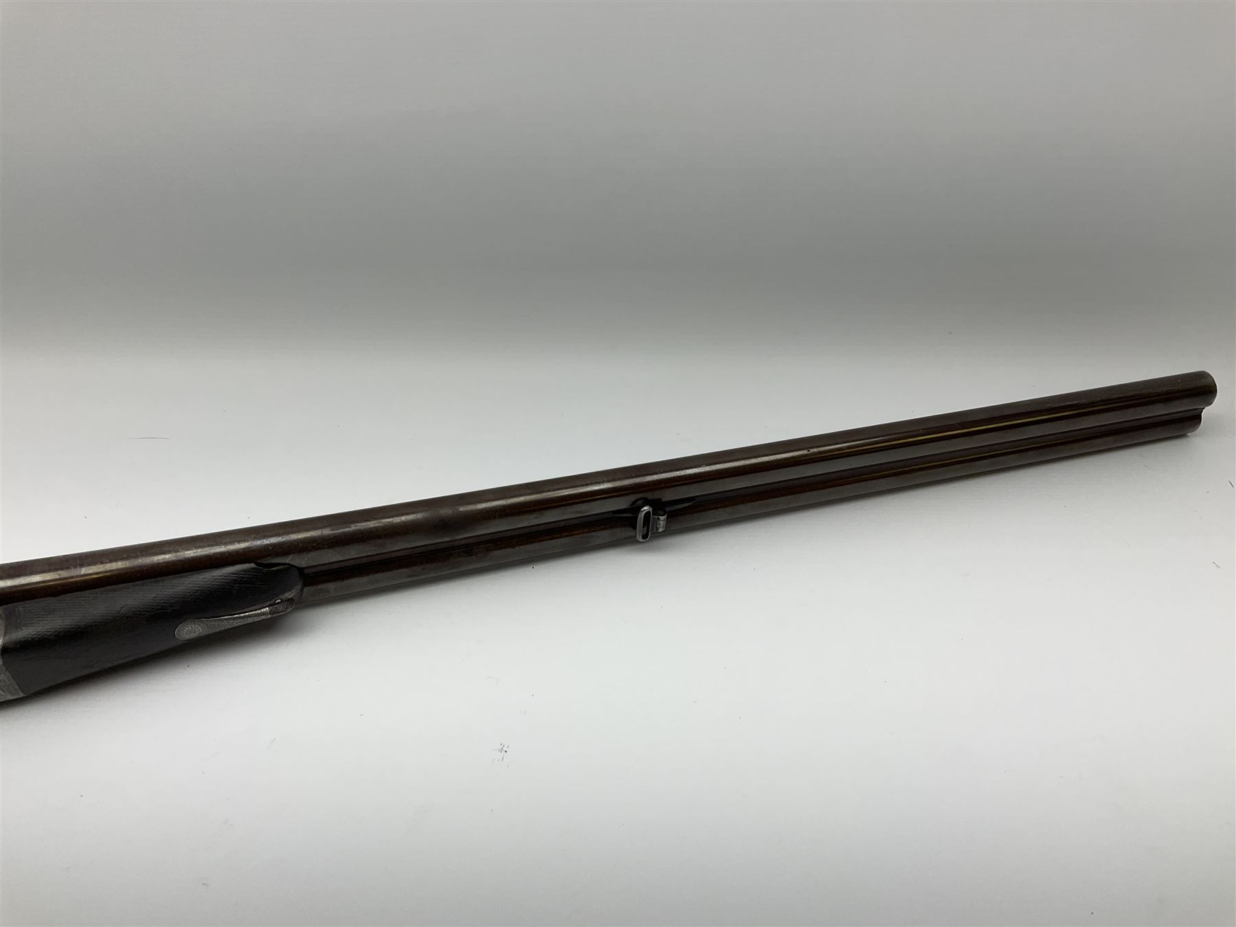 Lincoln Jeffries 12-bore side-by-side double barrel lightweight boxlock non-ejector sporting gun,  out-of-proof 66cm damascus barrels with sunken ribs, profusely engraved action, Prince of Wales walnut stock with chequered pistol grip and fore-end and thumb safety, sling swivels under barrel and stock, serial no.2139(?), L107.5cm overall RFD ONLY