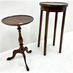 Circular mahogany pedestal wine table (H51cm) and circular jardinière stand
