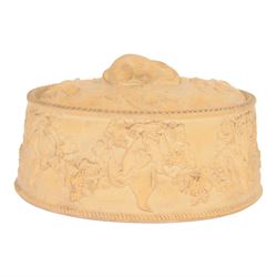 Wedgwood caneware game tureen, the cover with rabbit handle surrounded by country animals, repeating moulded leaf rim, the external sides decorated in light relief with dead game among vines, impressed marks to base, W26.5cm 