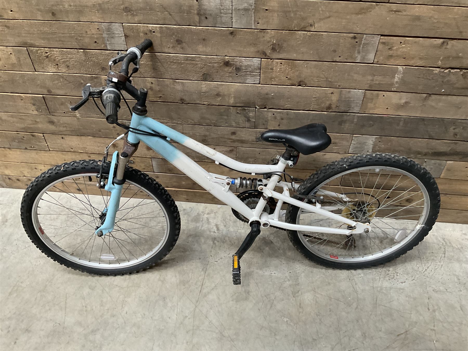 Three bicycles- man’s Falcon Storm 18 speed mountain bike; lady’s Dawes Sonoran 24 speed road bike; child’s Apollo 18 speed bike (3)