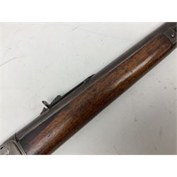 Marlin Firearms Co. USA 'Safety' .32 rim-fire rifle dated 1892, the 61cm barrel with magazine tube under, walnut stock with under lever cocking and crescent butt plate, serial no.153534, L103.5cm