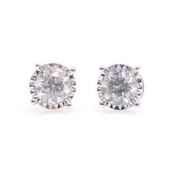  Pair of 18ct white gold diamond ear-rings, bezel set brilliant cut diamonds approx 2 carat stamped 750  