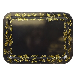  Toleware rectangular tray, decorated in gilt with Japanese style trailing foliage and leafage, 77cm x 57cm   