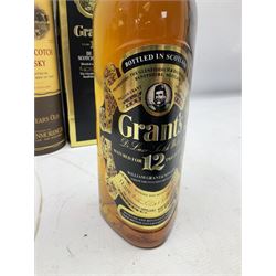 Glenmorangie, ten year old Scotch whisky, 1 litre 43% vol, Grant's twelve year old Scotch whisky 1 litre, 43 G.L and Johnnie Walker Black Label, twelve year old Scotch whisky, 1 litre 43% vol, all boxed (3)