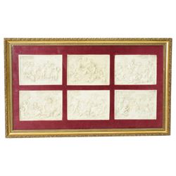 Set of six 19th century relief moulded plaster plaques depicting cherubs, possibly from th...