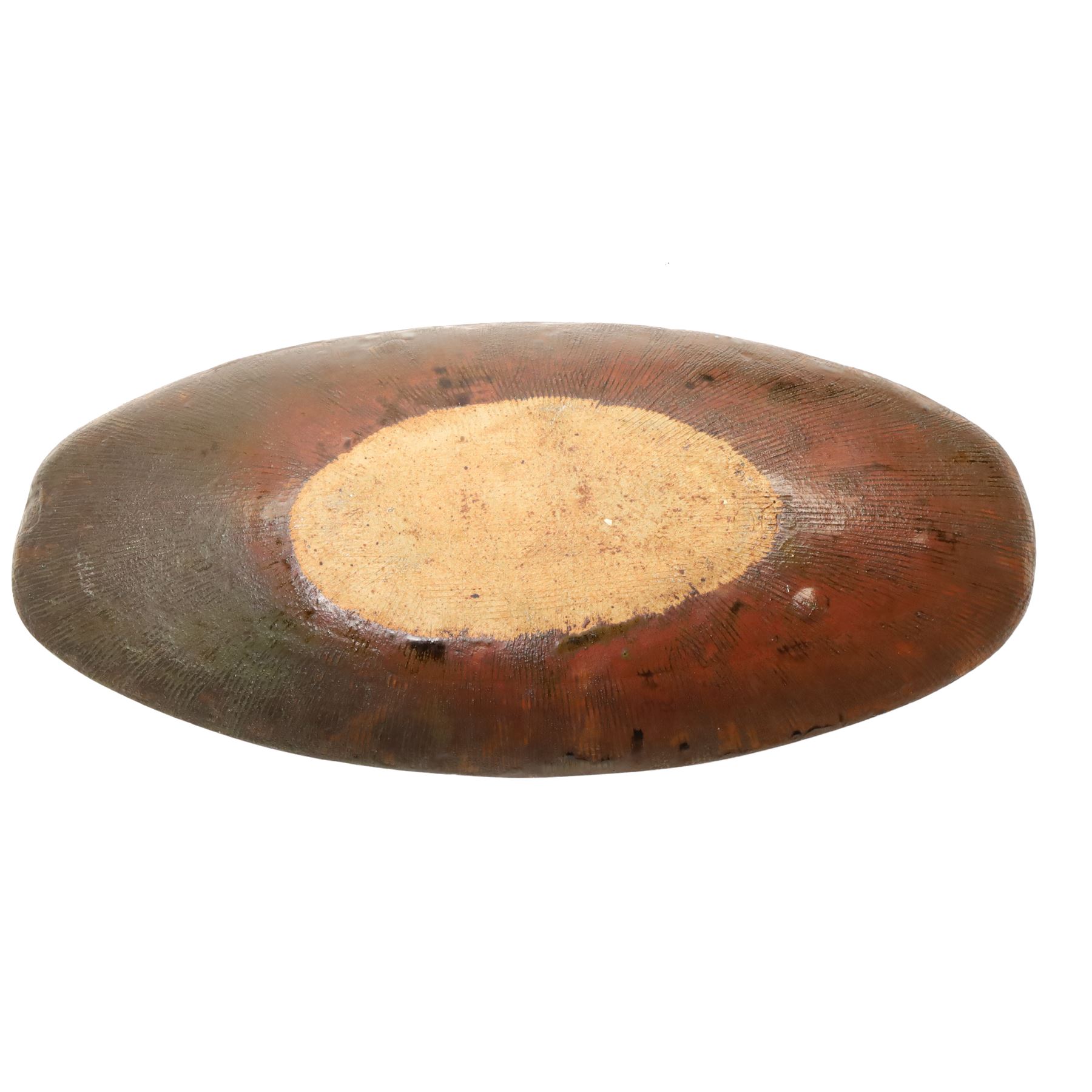 Large Crowan Pottery bread crock, H30cm; together with a studio pottery oval shallow dish, D52cm, and an Alan Caiger-Smith bowl, D42cm, variously marked and inscribed (3)