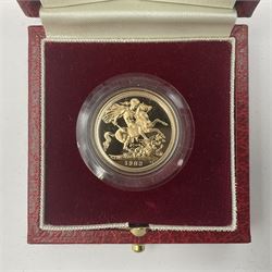 Queen Elizabeth II 1983 gold proof full sovereign coin, cased with certificate