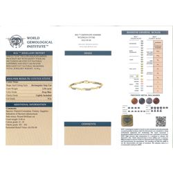 18ct gold sapphire and diamond bracelet, each link set with two rows of rectangular step cut sapphires, with pave set diamonds either side, stamped, total diamond weight 0.40 carat, total sapphire weight 2.50 carat, with World Gemological Institute report