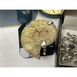 Silver ammonite pendant, silver earrings and a collection of beaded and other costume jewellery