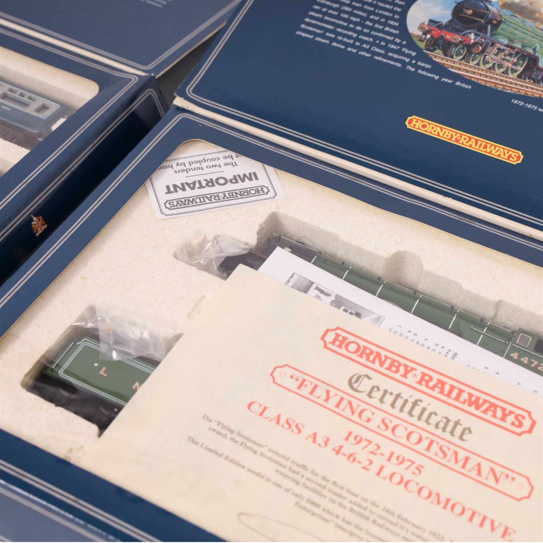 Two Hornby 00 gauge 'Flying Scotsman' limited presentation edition locomotive and tender boxsets, together with an unboxed Hornby 00 gauge steam locomotive and tender no. 44313