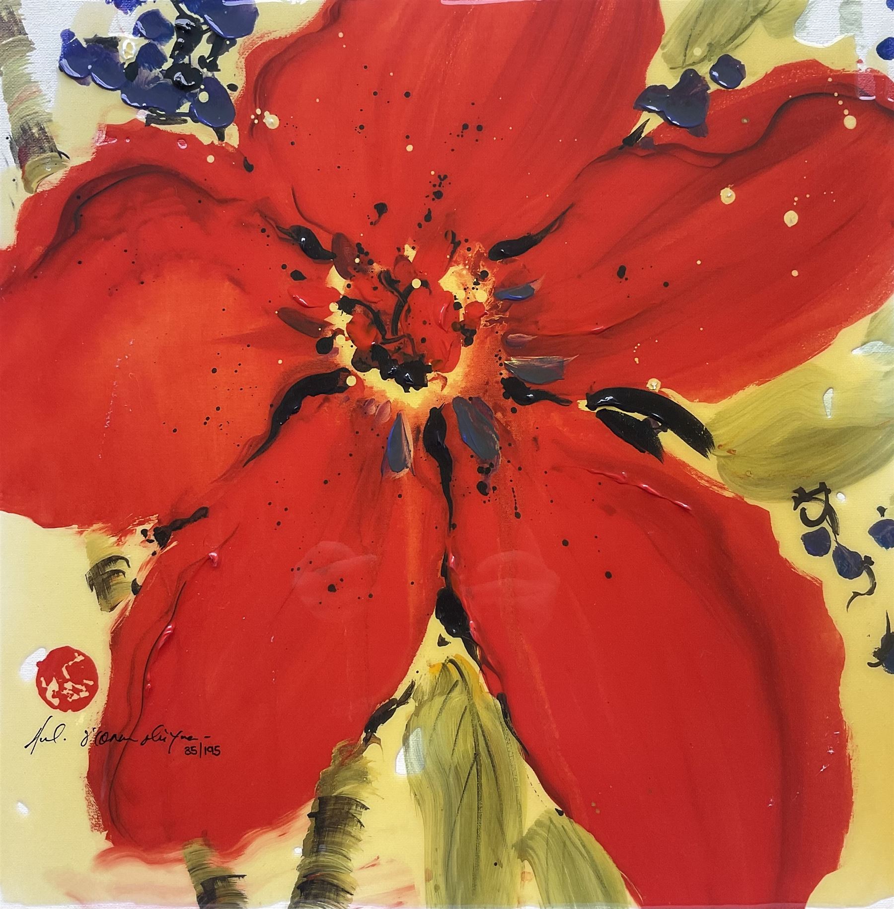 Danielle O'Connor Akiyama (Canadian 1957-): 'Loves Parade', limited edition glazed embellished print on canvas signed and numbered 35/195, 51cm x 51cm