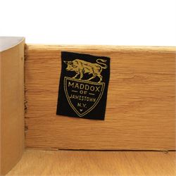 Maddox of Jamestown New York - Georgian design mahogany bureau bookcase, broken arch pediment with central finial, astragal glazed bookcase, above a fall front writing slope with fitted interior, four serpentine drawers, raised on claw on ball feet 
