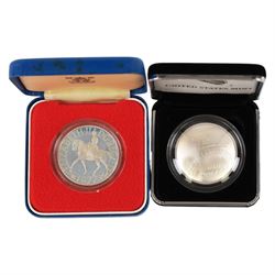 Nine world silver coins or sets, including The Royal Mint United Kingdom 1977 silver proof fifty pence two coin set, 1977 'Silver Jubilee' silver proof crown, USA 2014 'National Baseball Hall of Fame' silver dollar, Australia 2007 '75th Anniversary of the Sydney Harbour Bridge' one dollar fine silver coin, etc, together with a Canada 1975 one dollar, mostly cased with certificates