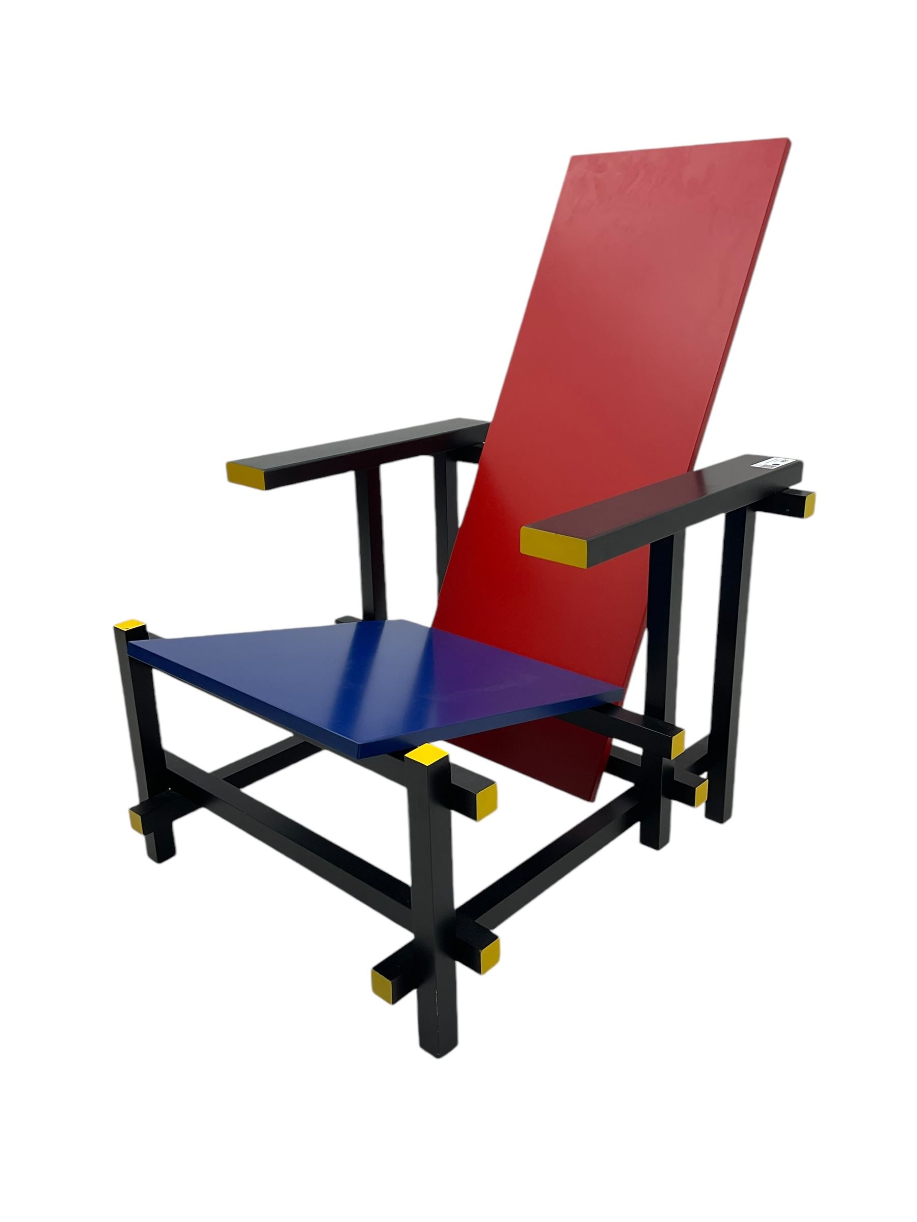 After Gerrit Rietveld (1888-1964) - 'Red and Blue Chair', in red, blue, black and yellow finish 