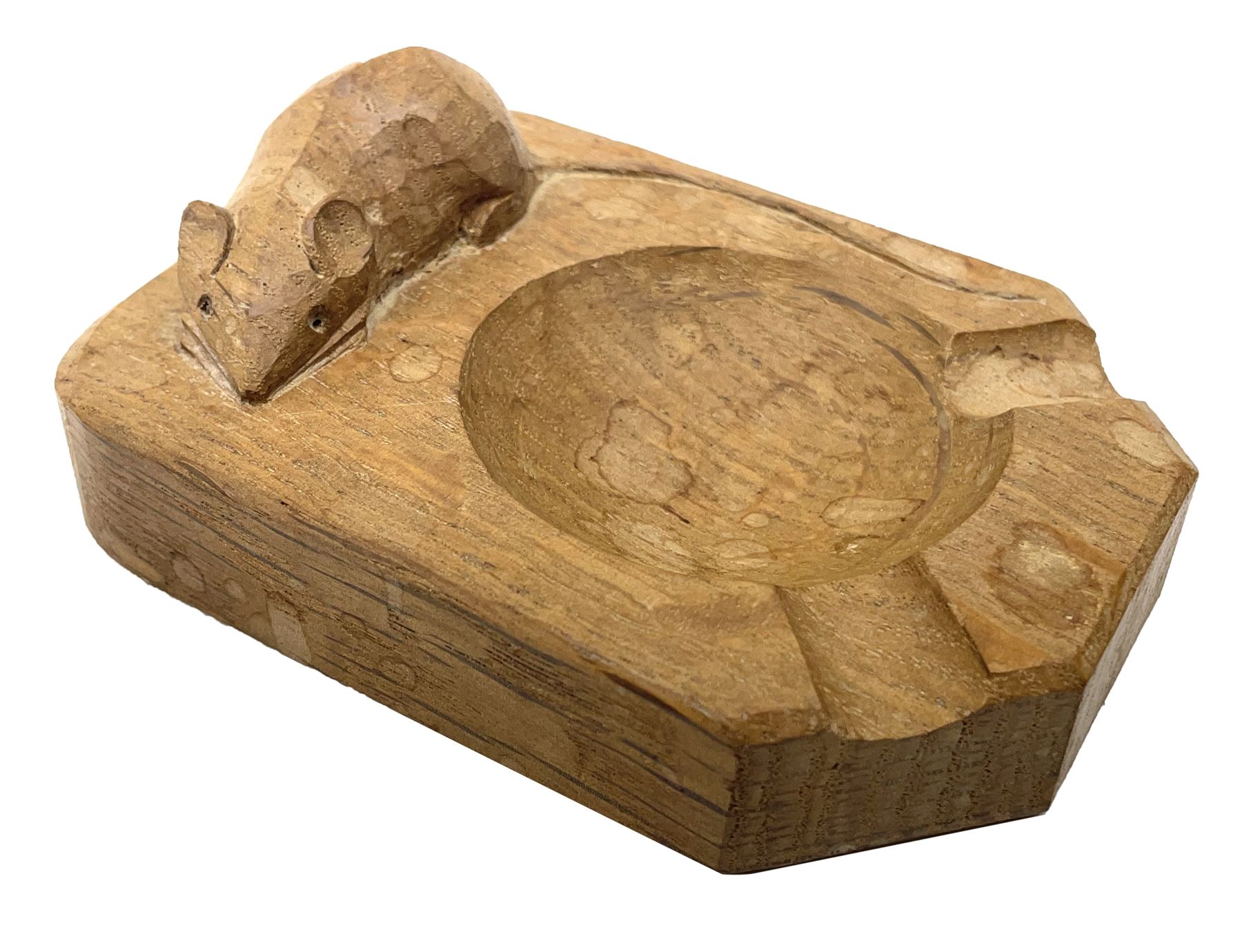 'Mouseman' oak ashtray with carved mouse signature, by Robert Thompson of Kilburn