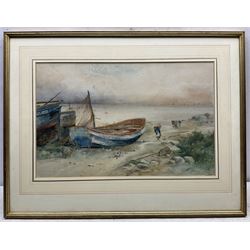 John Guttridge Sykes (British 1866-1941): Fishing Cobles on the Beach, watercolour signed 33cm x 51cm