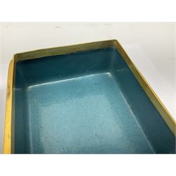 20th century Chinese cloisonne enamel smoking set, comprising two ashtrays, box and tray, with floral and foliate scrolling on green ground