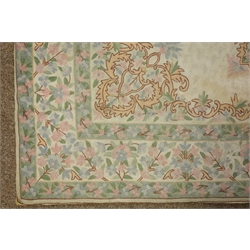  Kashmiri hand stitched silk chain beige ground rug, repeating border, 168cm x 118cm  