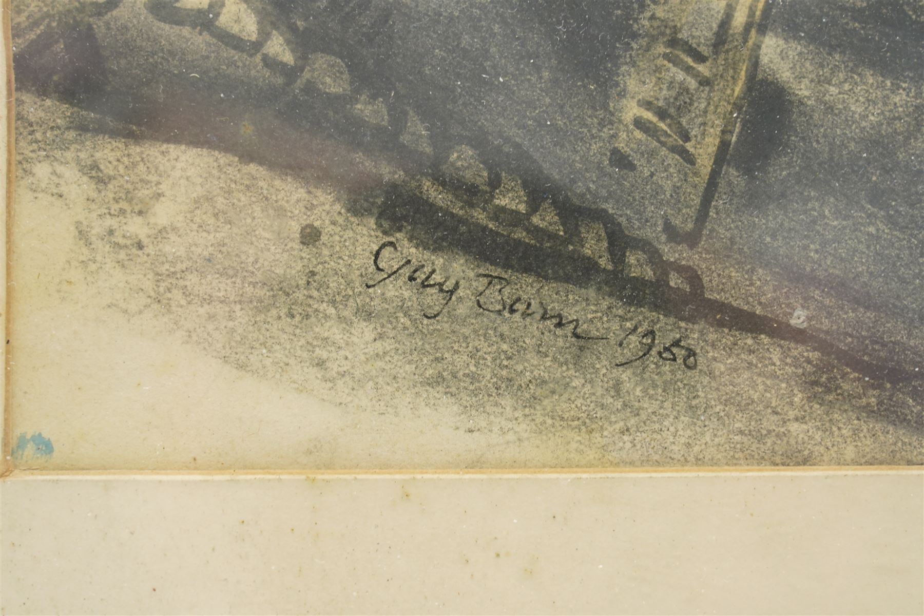 Guy Burn (British 20th Century). 'Polperro Harbour', mixed media signed and dated 1950, titled on The Leicester Galleries label verso 37cm x 47cm