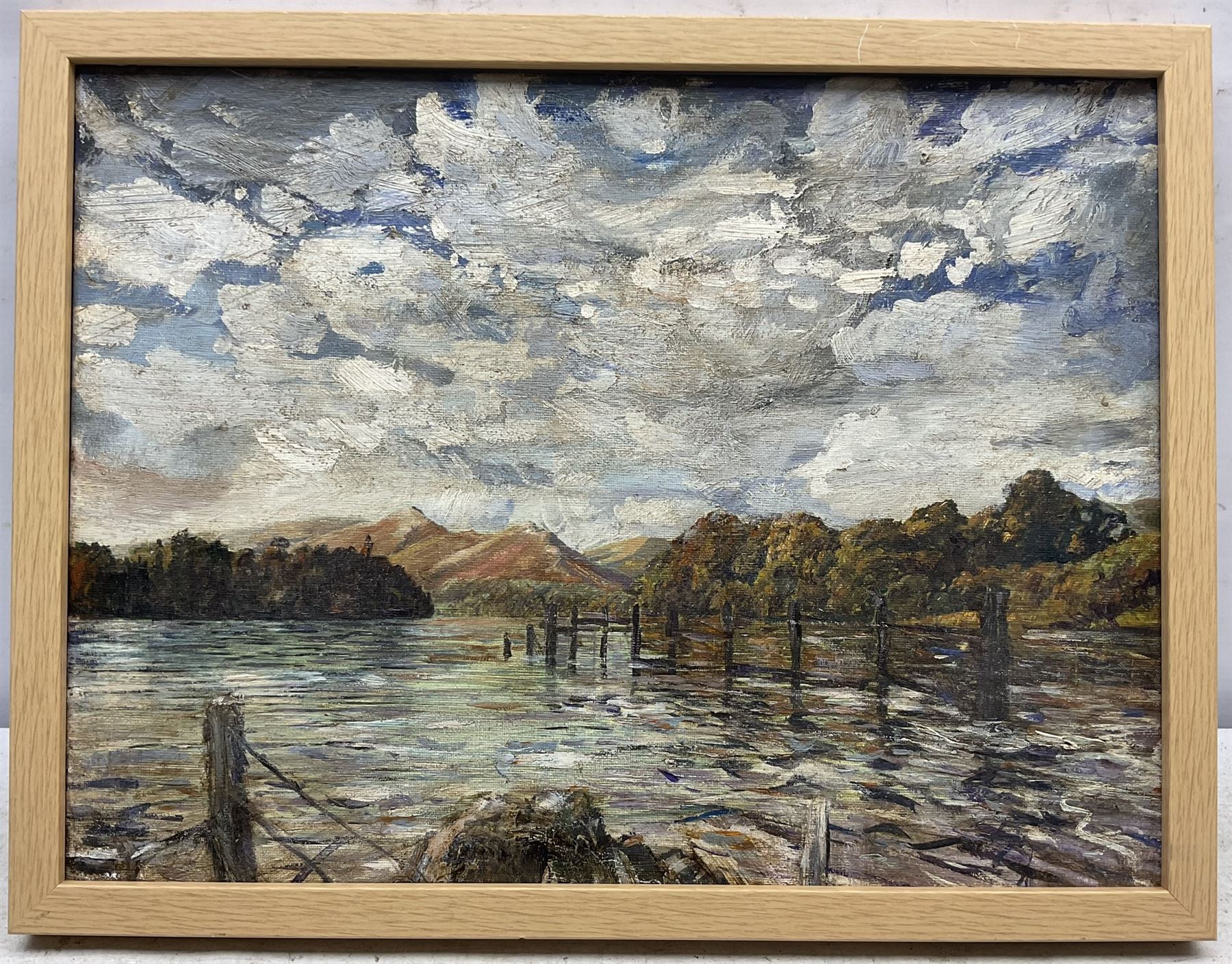 Adam Francis Watson (Sheffield 1859-1932): Catbells from Derwentwater, oil on canvas unsigned 30cm x 40cm 
Notes: Watson was an important Sheffield-based architect, one half of the architectural firm Holmes and Watson alongside Edward Holmes (1859-1921). Together, they were responsible for many fine public and private buildings in the north of England. Watson was also an accomplished painter, although left the majority of his works unsigned. We are grateful to the artist's estate for their assistance in cataloguing this lot.