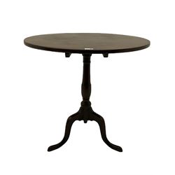 Georgian mahogany tripod table, circular tilt top on turned column, three out splayed supports