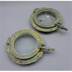  Pair of small brass single bolt portholes D20cm (2). Provenance: removed from Whitby Fishing Boat Mac W317 when converted to fishing trip boat,   