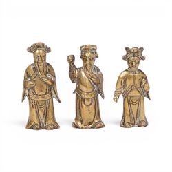 Three brass Chinese deities, Fu Lu and Shou, H4cm