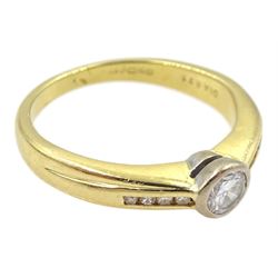 18ct gold single stone bezel set round brilliant cut diamond ring, with diamond set shoulders, total diamond weight 0.25 carat, hallmarked