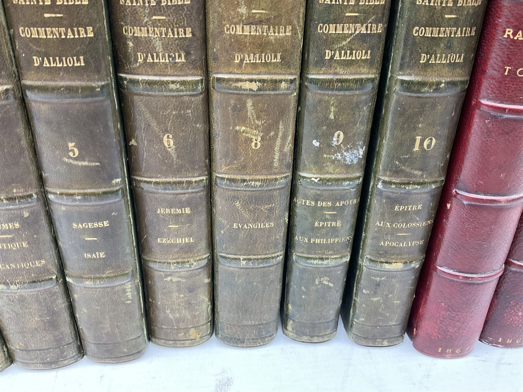 Histoire De Saint Bernard Et De Son Siecle par Le R.P. Marie-Theodore Ratisbonne. 1864 Paris. Two volumes; Nouveau Commentaire Litteral, Critique Et Theologique. 1854 Paris. Nine volumes; and Oeuvres De M. Audin. 1845/7 Paris. Eight volumes. All with leather bindings (19)