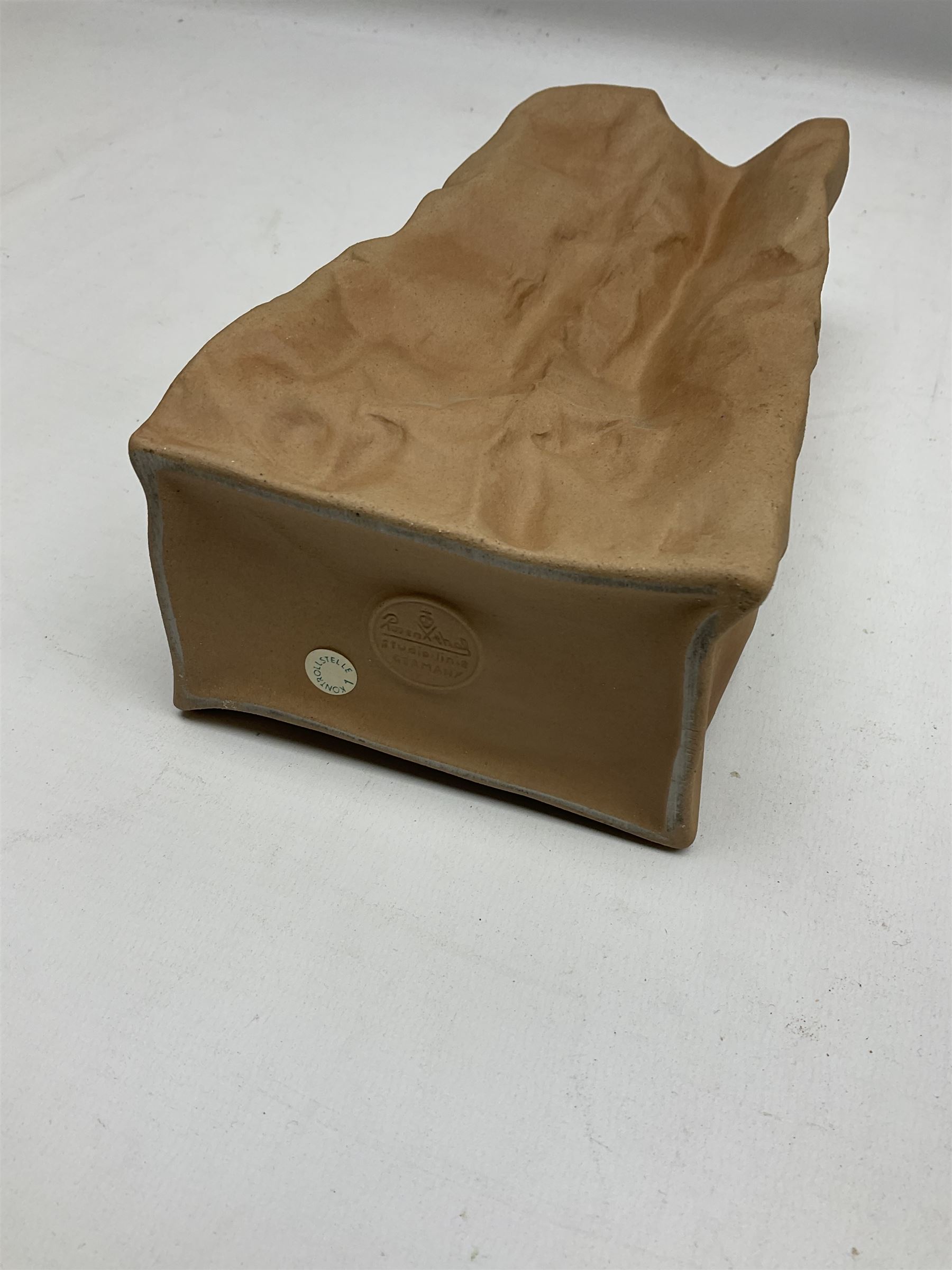 Rosenthal bisque pottery vase in the form of a paper bag, with Rosenthal Studio-linie Germany mark beneath, H22cm