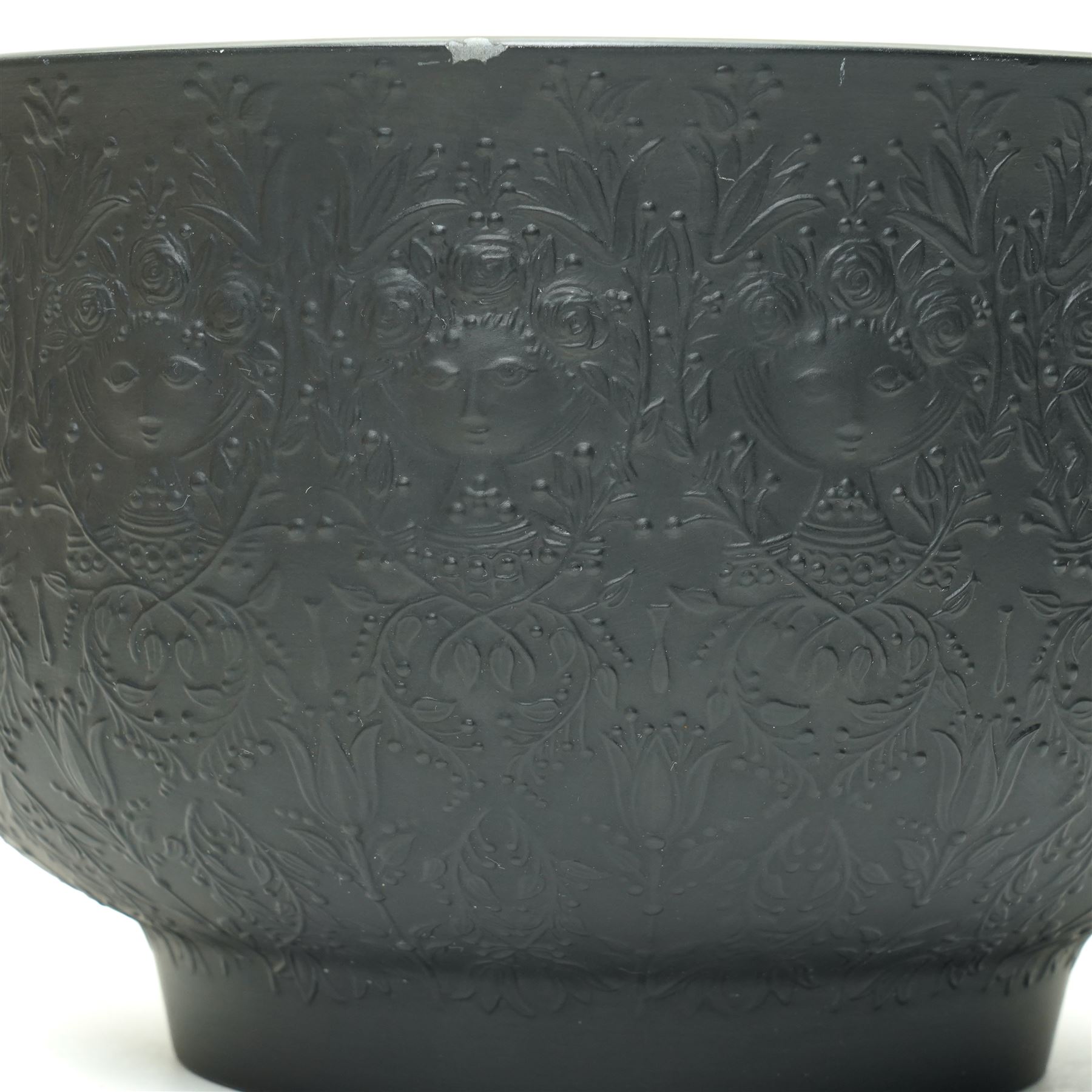 Tapio Wirkkala and Bjørn Wiinblad for Rosenthal - bowl decorated in light relief with goddesses, H15cm; together with two vases from the Porcelaine Noir series, larger H31.5cm (3)