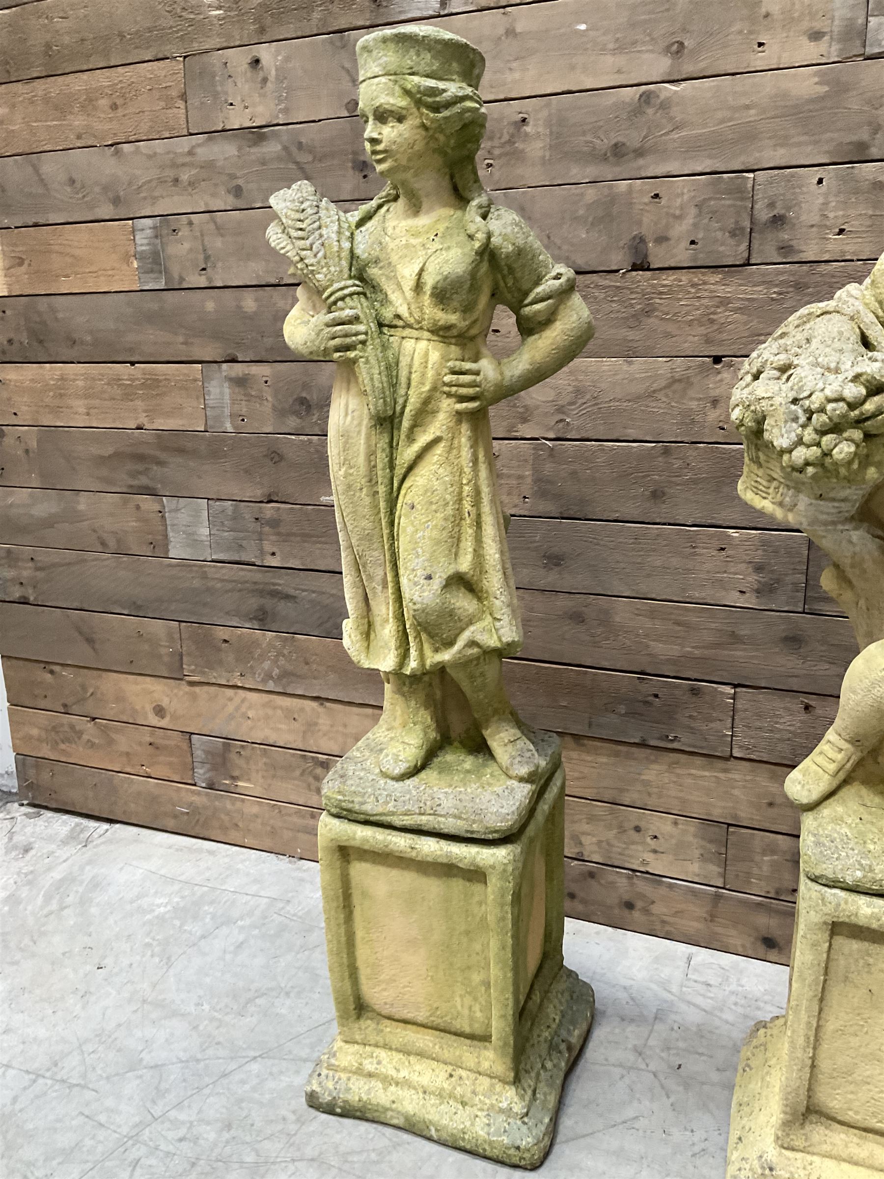 The Four Seasons - set of four cast stone garden figures on plinths