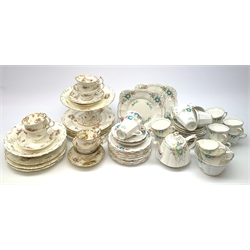 A Plant Tuscan china tea set, comprising teapot, fourteen teacups and fourteen saucers, twelve side plates, milk jug, cream jug, slop bowl, open sucrier, and two sandwich plates, together with a selection of Victorian dessert wares, and matched tea cups and saucers. 
