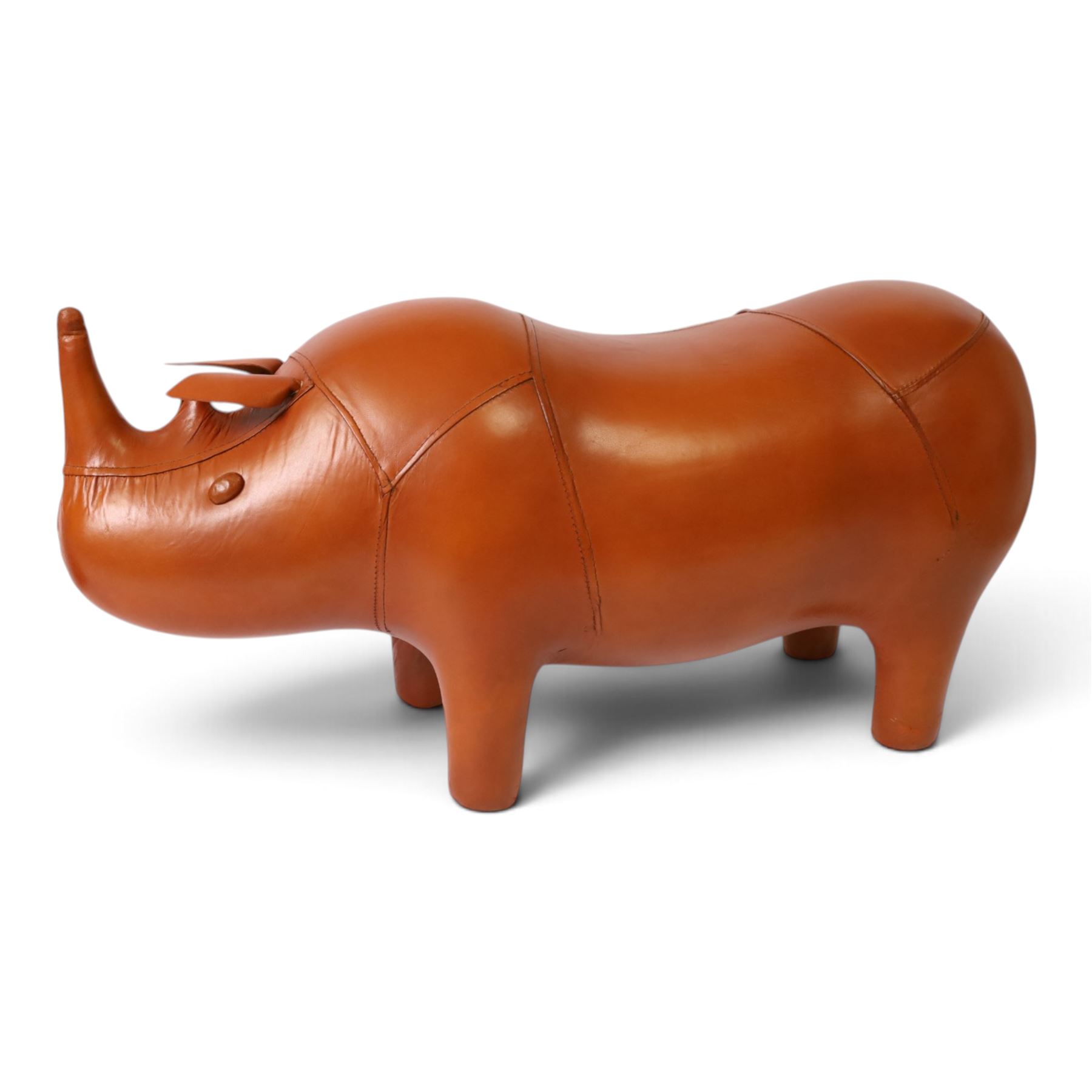 21st century leather rhino footstool, H40cm, L80cm 