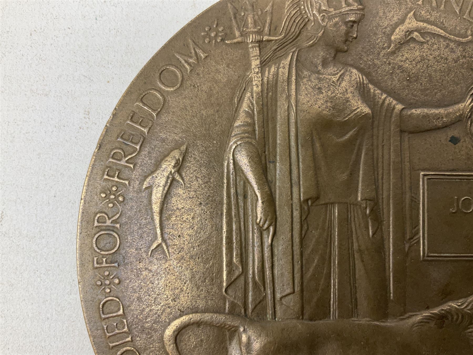 WWI bronze death plaque - John Stuart Phelps